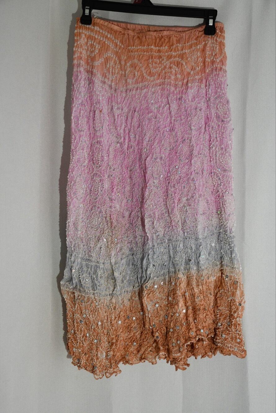Vintage Y2K Women’s 100% Silk Fairy Skirt Colorful Ombré With Sequins Size M NWT
